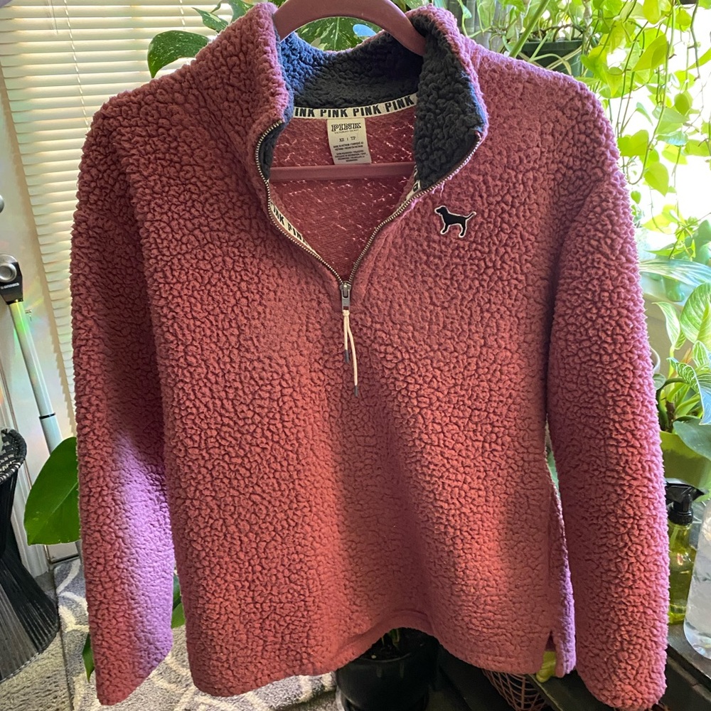 💗 Victoria’s Secret Pink Mauve Sherpa Pullover Sweatshirt